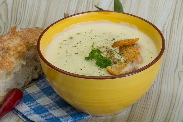 Sopa de queijo com croutons — Fotografia de Stock