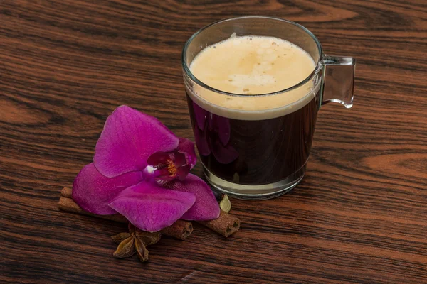 Espresso with orchid — Stock Photo, Image