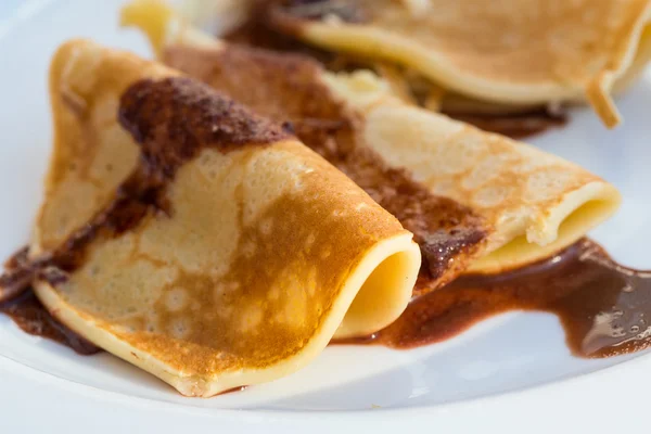 Pancakes with chocolate — Stock Photo, Image
