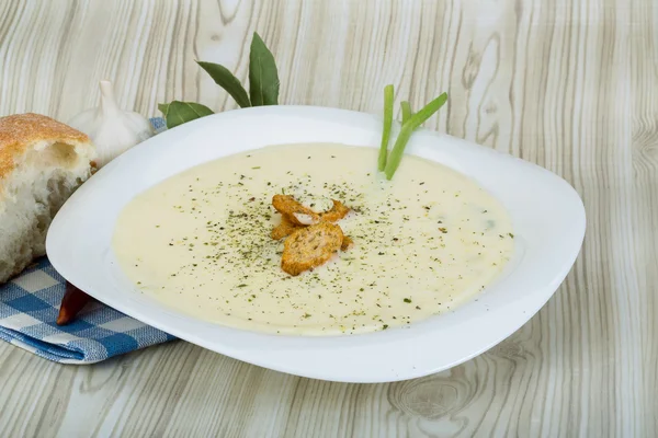 Cheese soup with croutons — Stock Image Cheese soup with croutons Royalty Free Stock Images