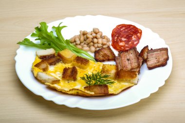 Yumurta, domuz eti ve fasulye Kahvaltı