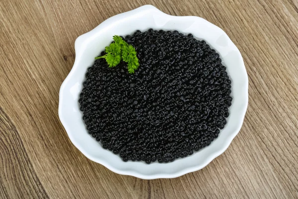 Caviar preto na tigela — Fotografia de Stock