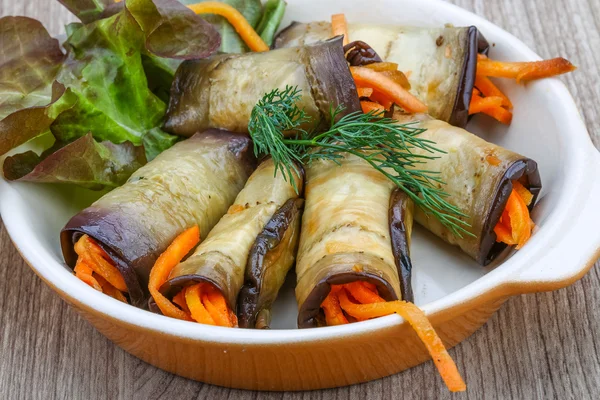 Eggplant rolls with carrot — Stock Photo, Image