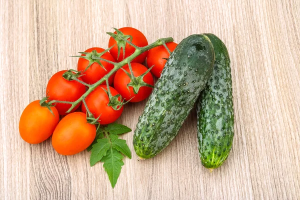 Pepinos y tomates en la rama — Foto de Stock