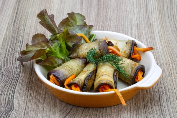 Eggplant rolls with carrot — Stock Photo, Image