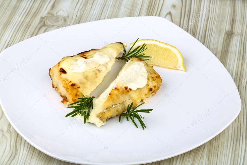 Baked perch with cheese