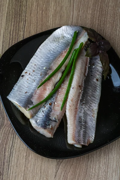 Herring fillet with green onion — Stock Photo, Image