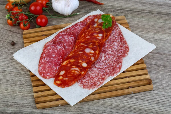 Salame fatias de salsicha — Fotografia de Stock