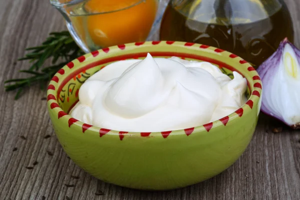 Mayonnaise sauce in the bowl — Stock Photo, Image