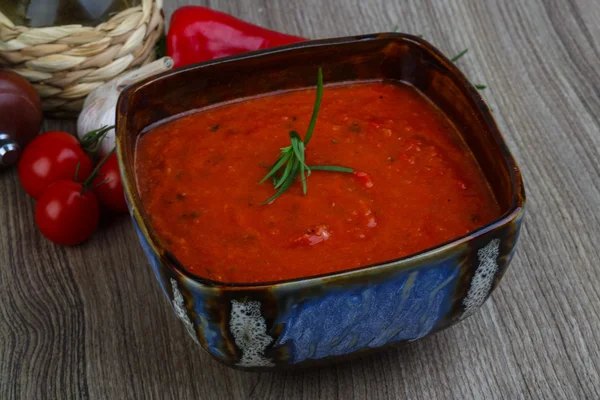 Hiszpańska zupa tradycyjna - Gazpacho — Zdjęcie stockowe