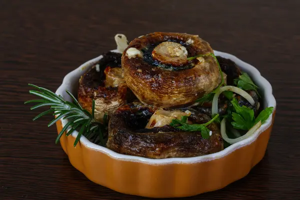 Baked champignons with rosemary and onion — Stock Photo, Image