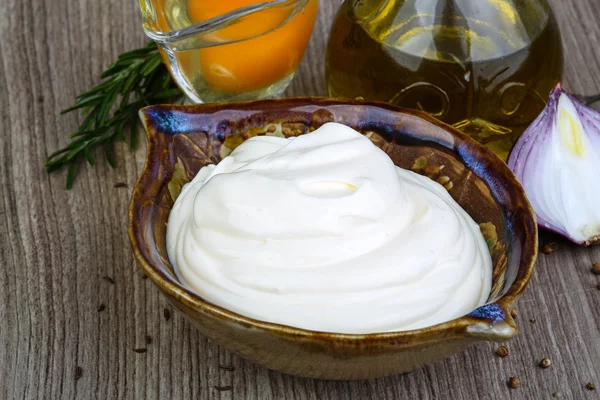 Mayonnaise sauce in bowl — Stock Photo, Image