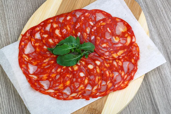 Spanish salami - Chorizo sausage — Stock Photo, Image