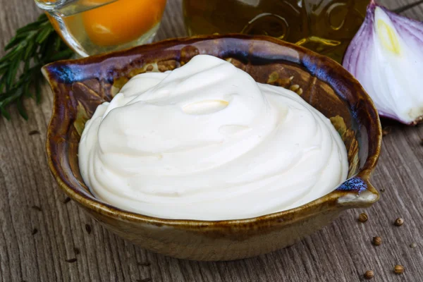 Mayonnaise sauce in bowl — Stock Photo, Image