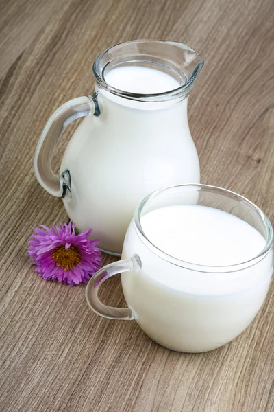 Leche en vaso y jarra — Foto de Stock