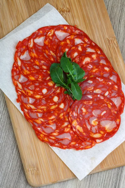 Hiszpański salami - kiełbasa Chorizo — Zdjęcie stockowe