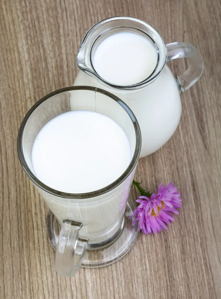 Leche en vaso y jarra — Foto de Stock