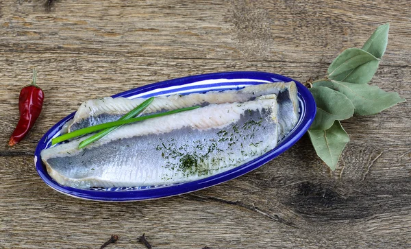 Herring fillet with dill, oil and spices — Stock Photo, Image