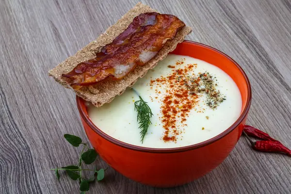 Cheese soup with bacon — Stock Photo, Image