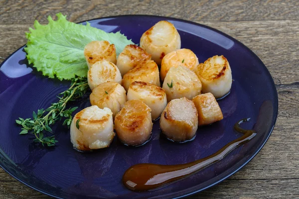 Gebakken Sint-jakobsschelpen met saus — Stockfoto