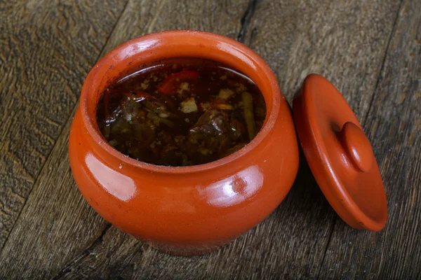 Fresh hot Soup in the pot — Stock Photo, Image