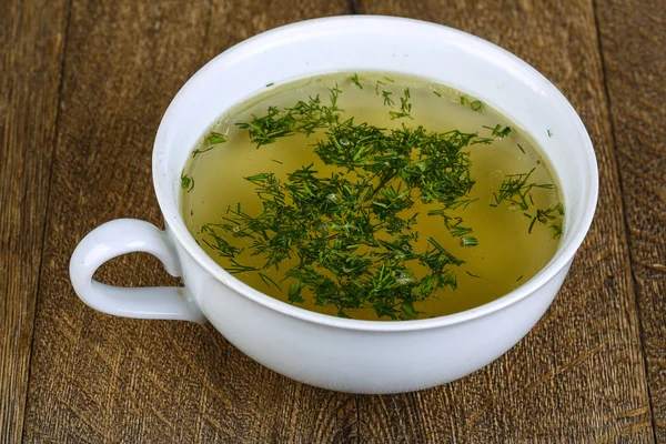 Fresh Broth with dill — Stock Photo, Image