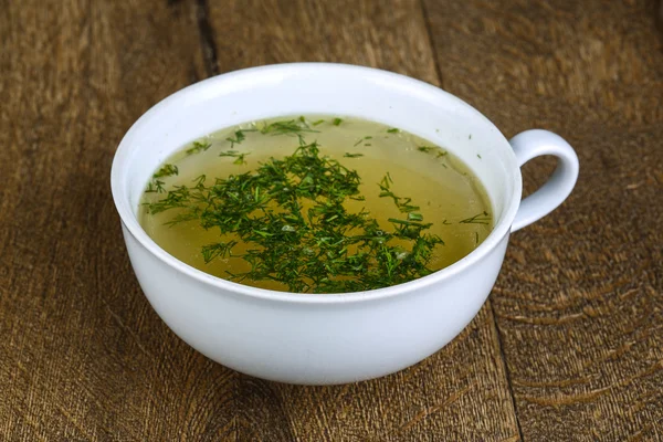 Fresh hot Broth with dill — Stock Photo, Image