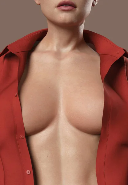 裸体美女的身体盖住了她的乳房 3D图像 — 图库照片