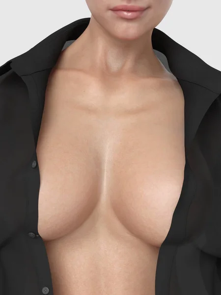 Beleza Topless Mulher Corpo Cobrindo Seu Grande Peito Imagem — Fotografia de Stock