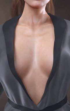 Üstsüz güzel kadın vücudu koca göğsünü örtüyor. 3d resim