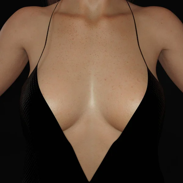 Beauty Topless Woman Body Covering Her Big Breast Black Backdrop — Stock Photo, Image