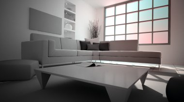 Modern iç oturma odası tasarımı. Sunrise