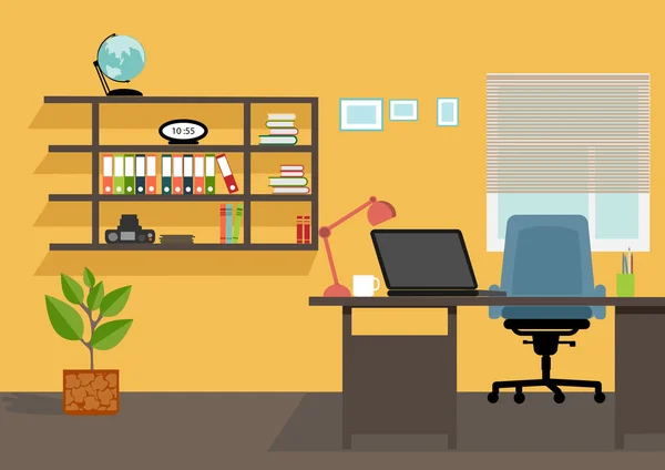 Creative office desktop workspace. Yellow vector mock up — Stock Vector