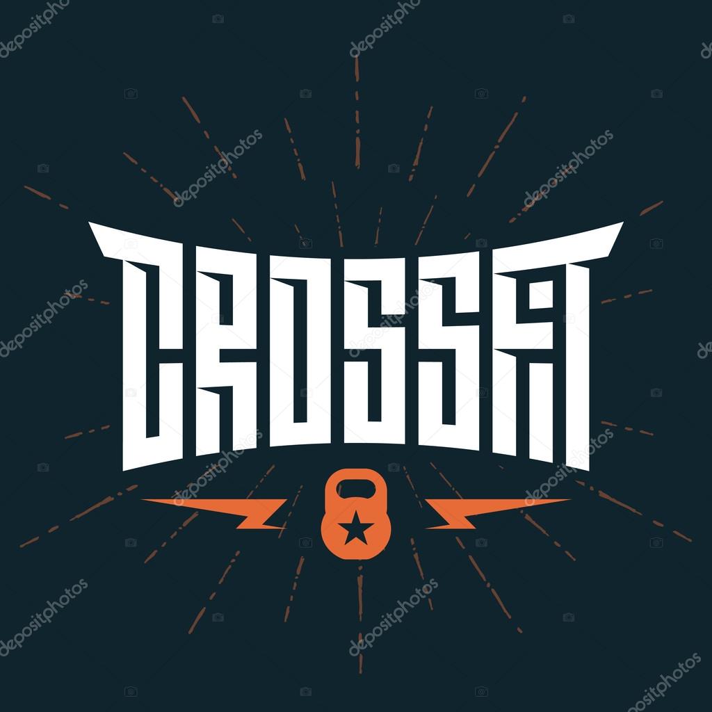 Crossfit original lettering. Vector print for t-shirt or gym interior with kettlebell