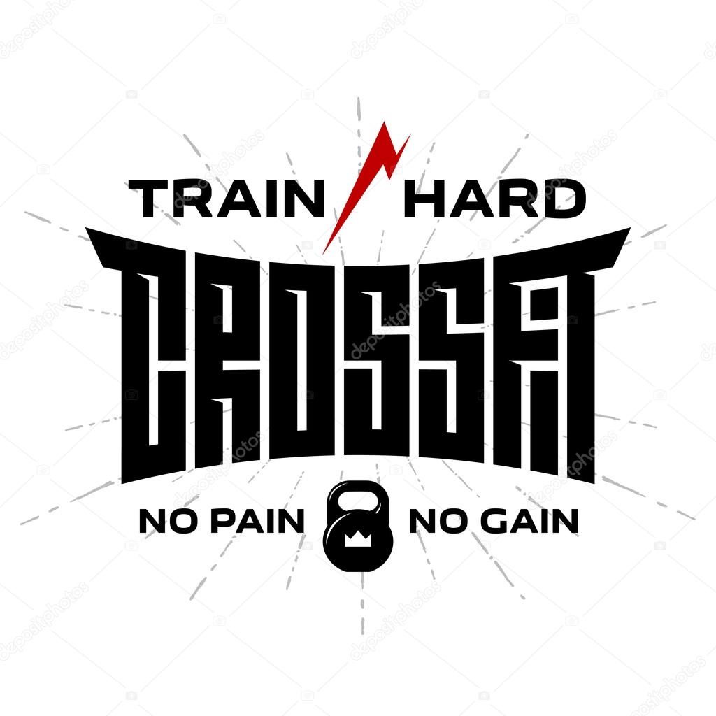 Crossfit original lettering. Vector print for t-shirt or gym interior with kettlebell and lightening