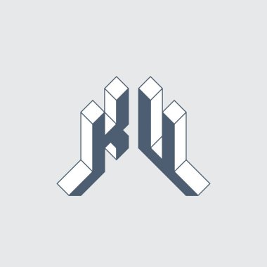KU - logo ya da iki harfli kod. Tasarım için Isometric 3d yazı tipi. K ve U harfleri monogram ya da logoti. Üç boyutlu orijinal harfler.