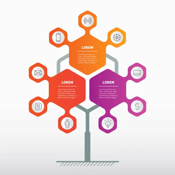 Modèle Arbre Graphique Graphique Diagramme Technologie Processus Éducation Trois Étapes — Image vectorielle