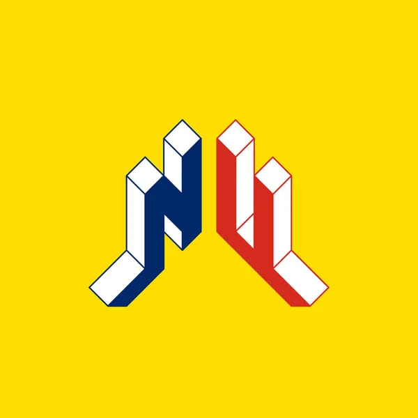 Internationale Tweelettercode Nationaal Domein Van Niue Monogram Logotype Isometrische Lettertype — Stockvector