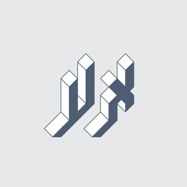 UX - monogram ya da logotype. Tasarım için Isometric 3d yazı tipi. Hacim alfabesi. Vektör 3 boyutlu harfler. U ve X.