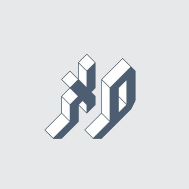 Tasarım için Isometric 3d yazı tipi. XD - monogram veya logotype. Hacim alfabesi. Üç boyutlu harfler. X ve D.