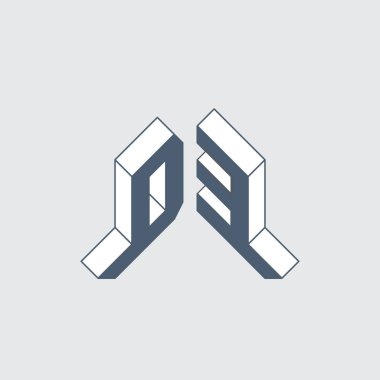 Tasarım için Isometric 3d yazı tipi. Orijinal harfler. D ve 3 numara. Hacim alfabesi. D3 - monogram veya logotype.