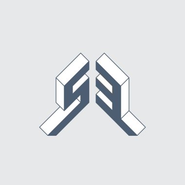 Tasarım için Isometric 3d yazı tipi. Orijinal harfler. S ve 3 numara. Hacim alfabesi. S3 - monogram veya logotype.