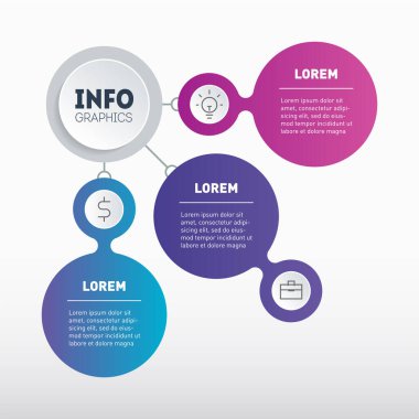 Üç yönlü teknolojik ya da eğitim sürecinin bilgi ya da diyagramı. Broşür tasarım şablonu. Üç seçenekli iş sunumu konsepti. Bilgi şeması şablonu.