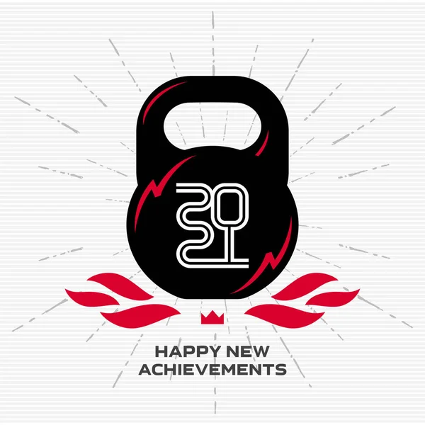 Bonne Nouvelle Année 2021 Cloche Kettlebell Noire Avec Des Reflets — Image vectorielle