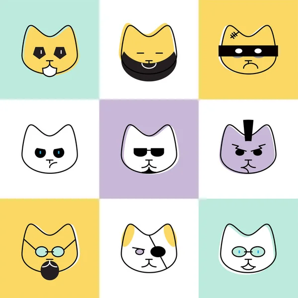 Negen Katten Leven Print Voor Shirt Met Verschillende Katten Vectorillustratie — Stockvector