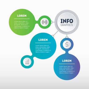 Broşür tasarım şablonu. Üç seçenekli iş sunumu konsepti. Çizelge şablonu. Üç yönlü teknolojik veya eğitim sürecinin bilgi veya diyagramı.