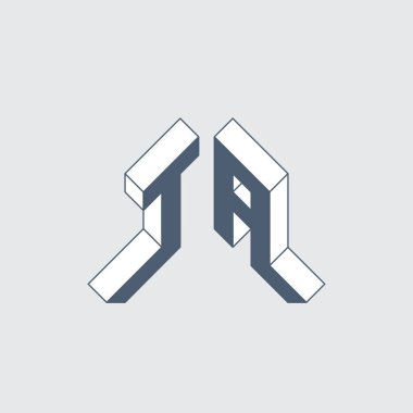 TA - monogram ya da logotype. Vektör. Hacim alfabesi. Tasarım için üç boyutlu T ve A. Isometric 3d yazı tipi..