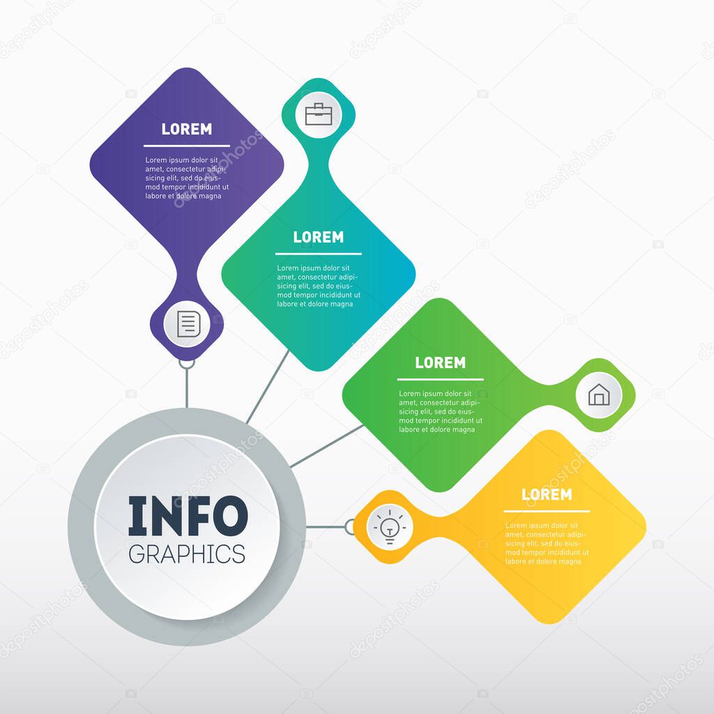 Web design template  Info chart. Vector diagram, infographic of technology or education process with 4 steps. Mind map. Business presentation concept with 4options.