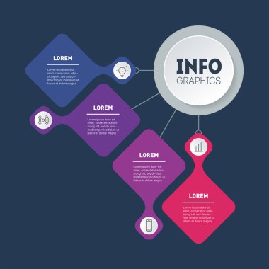 Web tasarım şablonu Bilgi şeması. Vektör diyagramı, teknoloji bilgisi. Seçenekleri olan iş sunumu kavramı.