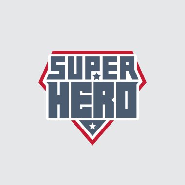 Üzerinde Süper Kahraman yazan bir amblem. Erkekler için tişört baskısı. - Harfleri ve yıldızları olan bir yama. Vektör.